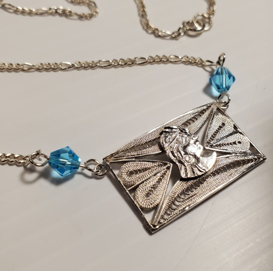 VTG 18″ Solid Sterling Silver Unusual Exotic Ethnic Princess Pendant Necklace
