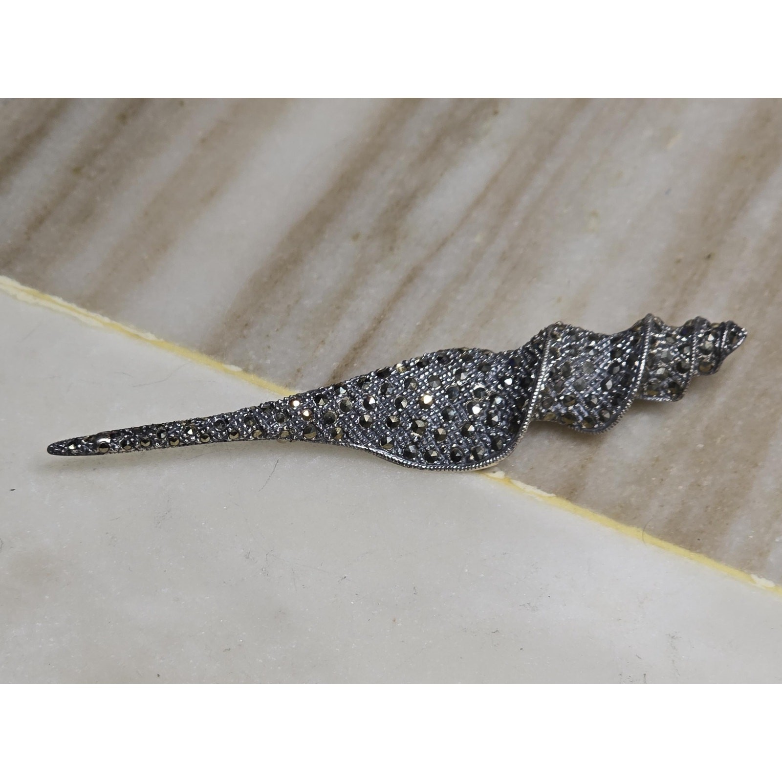 Vintage Sterling Marcasite Shell Brooch