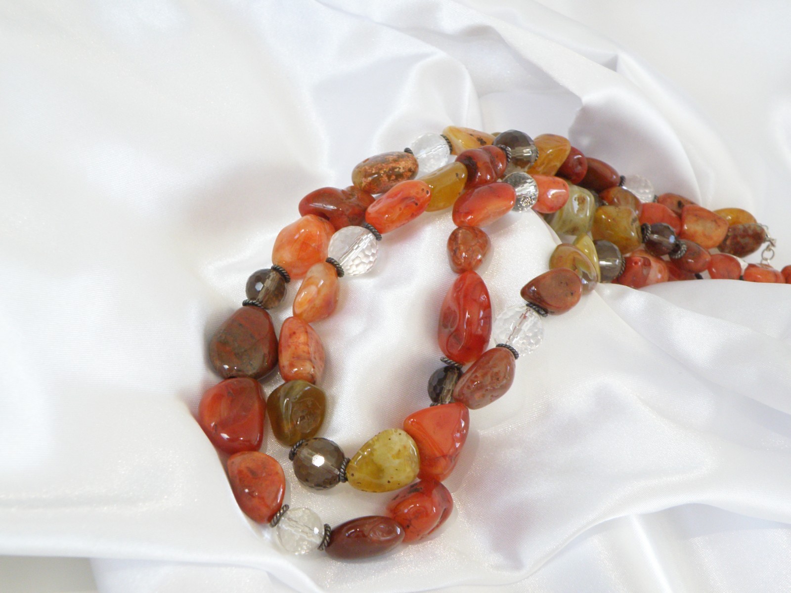 Vintage Natural Carnelian Multi Stone Bold Sterling Silver Necklace