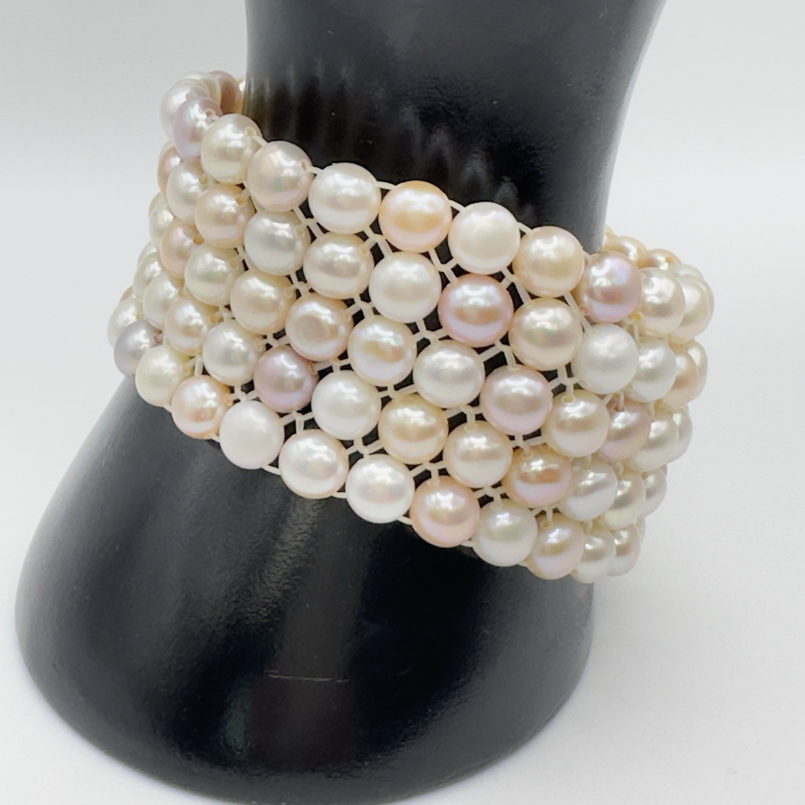 Freshwater Cultured Pearl Bracelet 5 Strand Pink White Lavender Stretch Woven