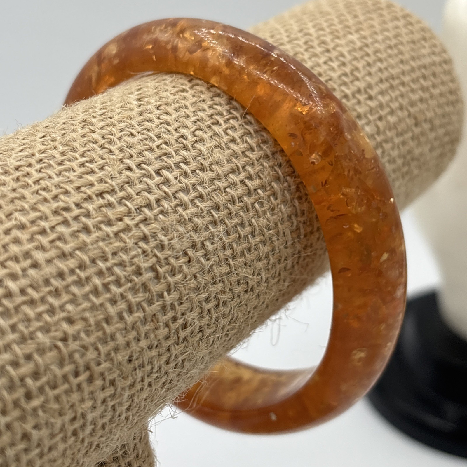 Vintage Lucite Orange & Silver Foil Confetti Wide Cuff Bangle Bracelet 1960s