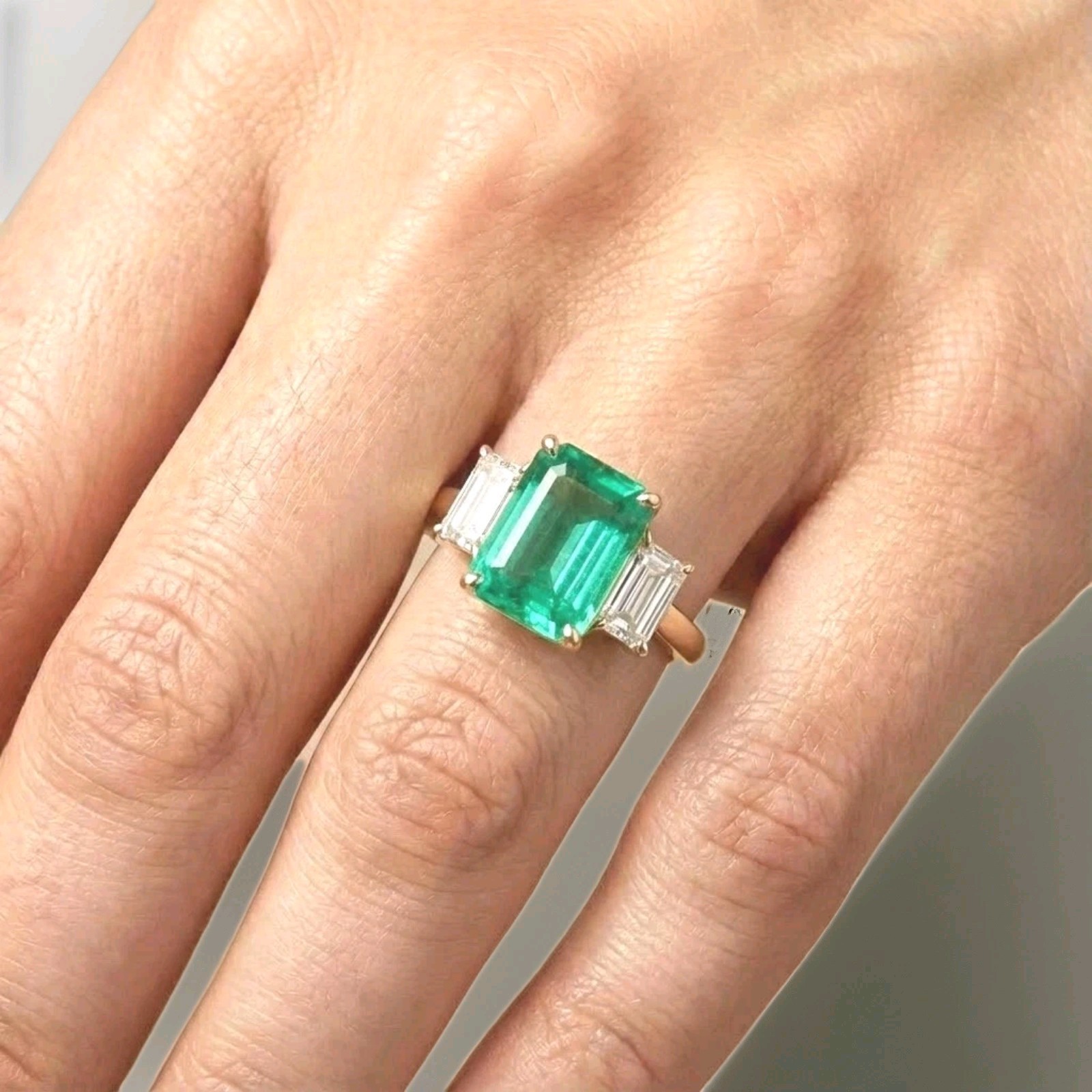 Vintage 14k Yellow Gold Engagement Ring3.02ct.Natural Colombian Emerald GIA Cert