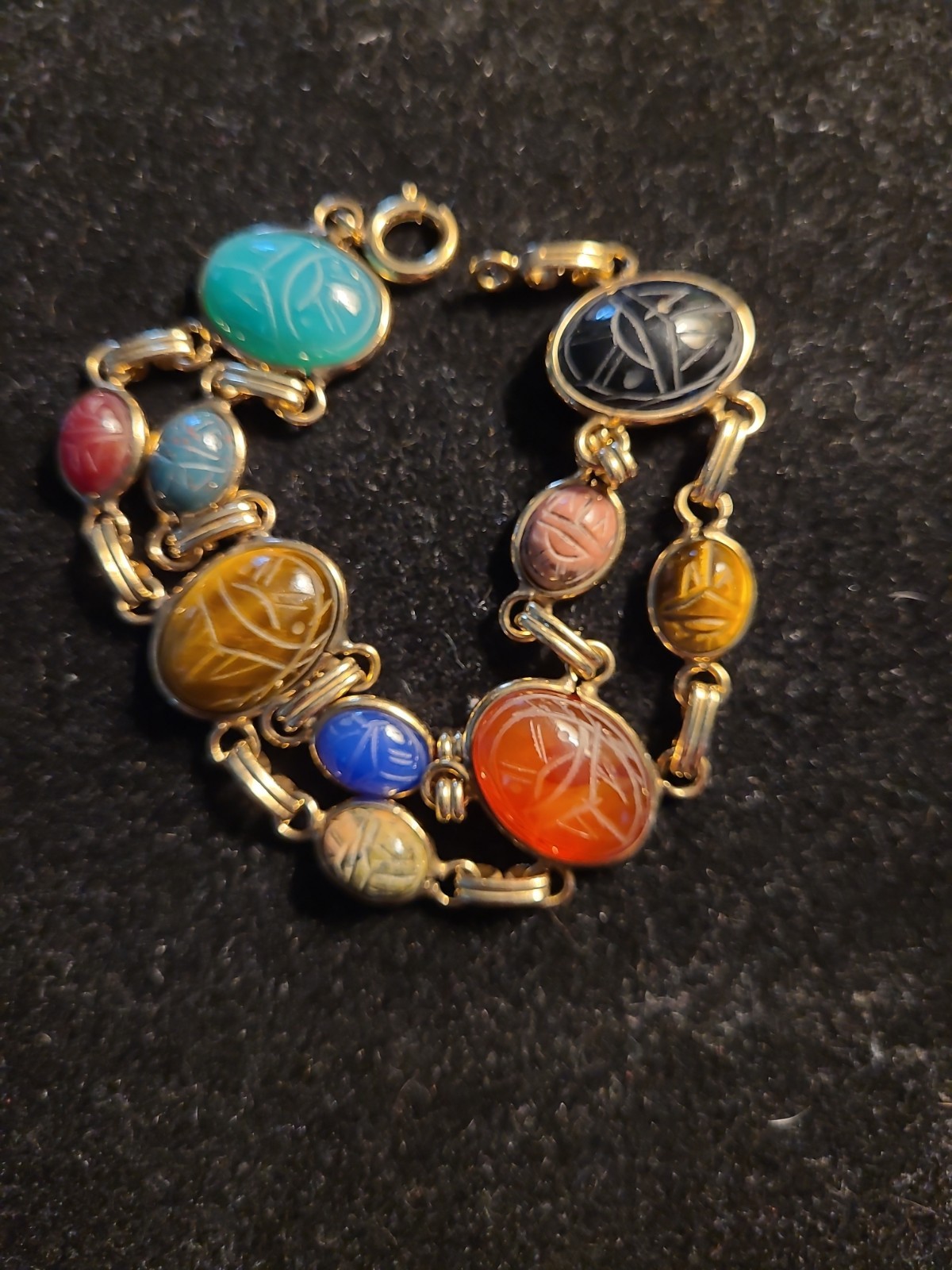 Vintage 12K Gold Filled Scarab Bracelet Egyptian Revival 7″