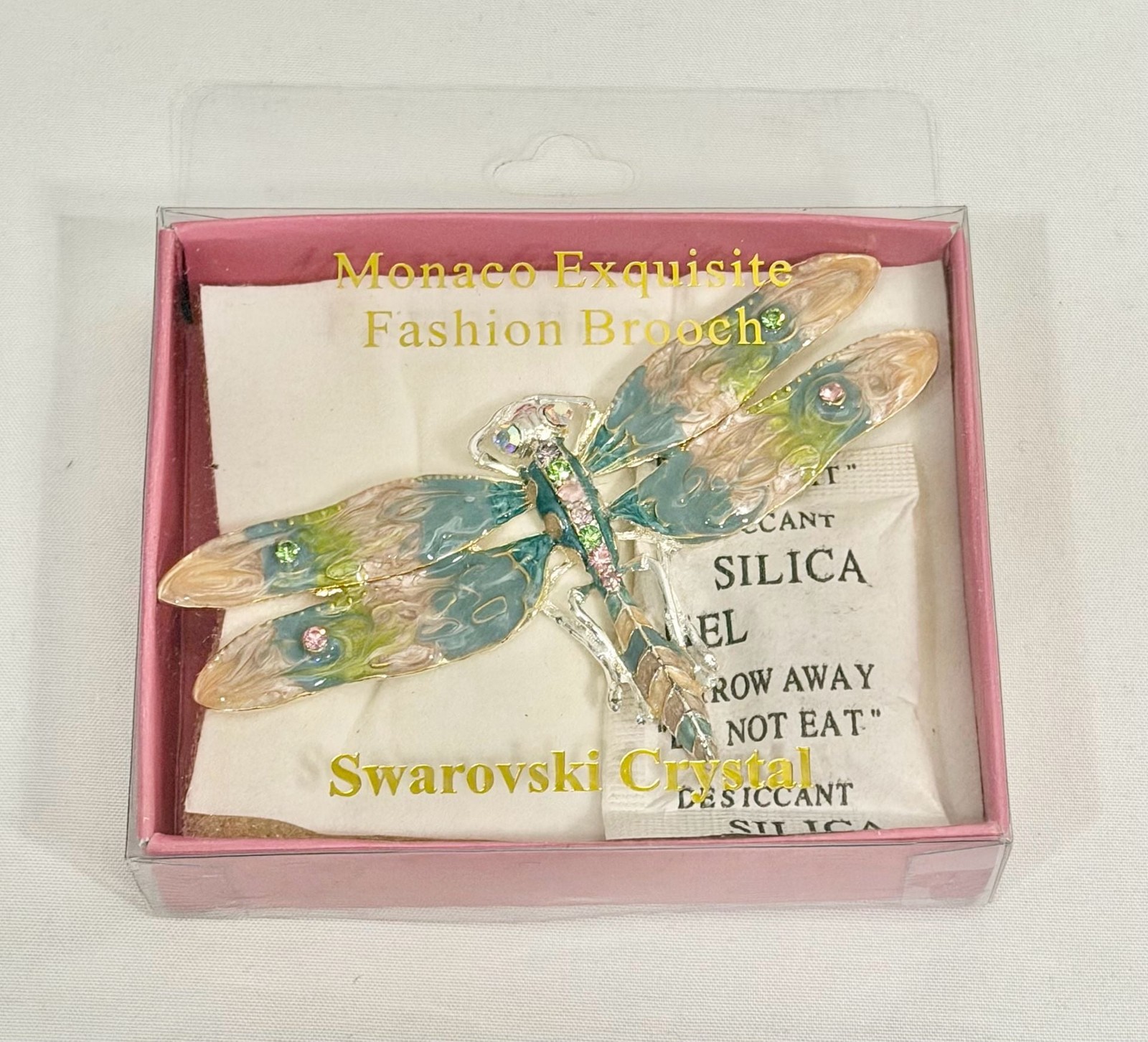 NOS Monaco Exquisite Dragonfly Brooch Swarovski Crystal Rhinestone Brooch NIB