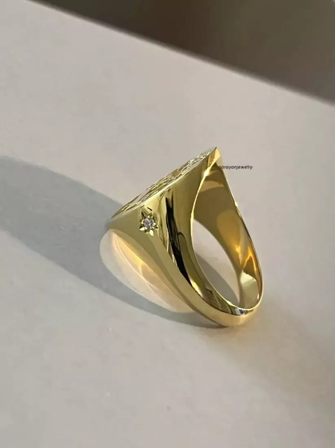 14K Yellow Gold Plated Deep & Detailed Moissanite Family Crest Men’s Pinky Ring