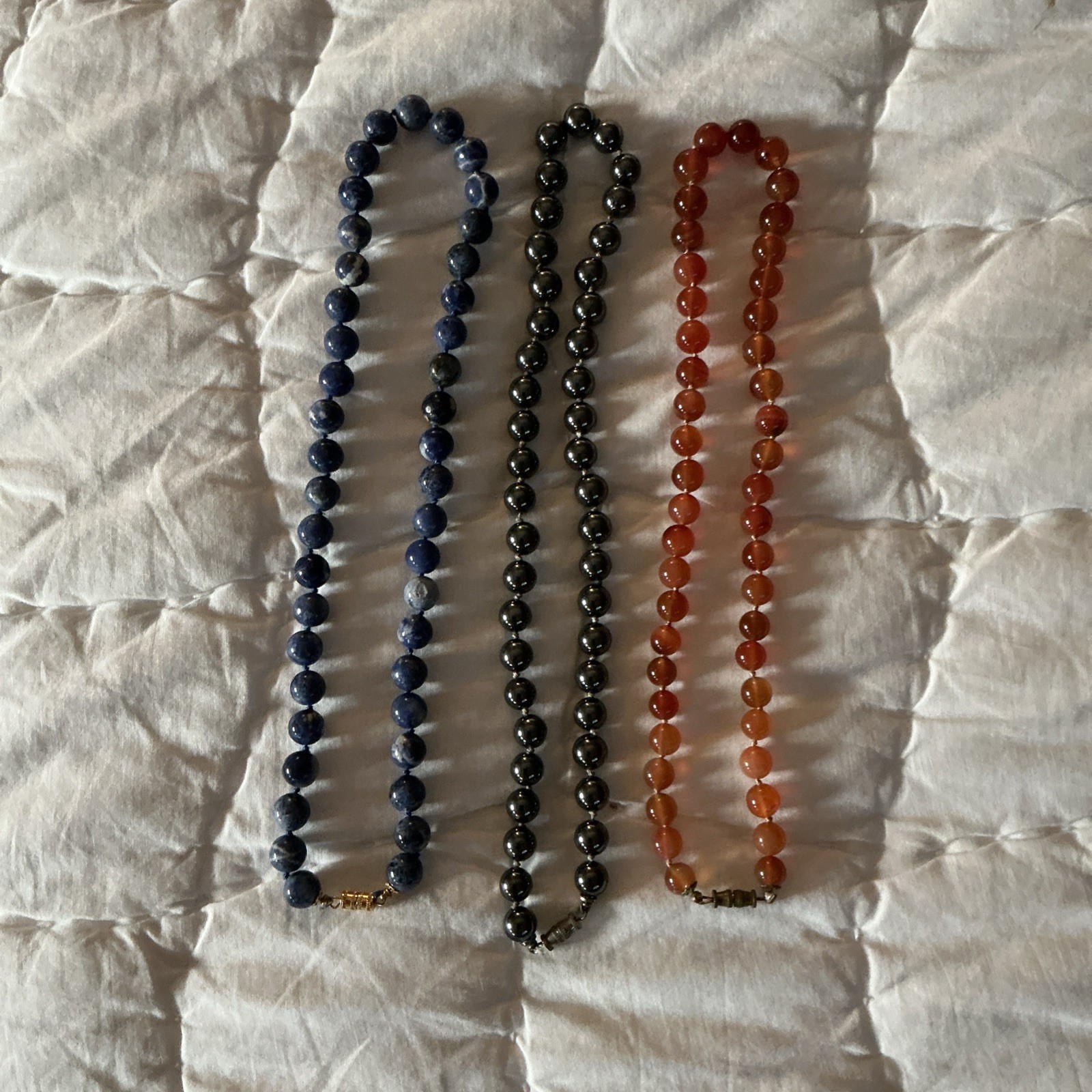 Nice Antique Amsterdam Sauer necklaces ~ Orange, Blue, & Black (20″ each)