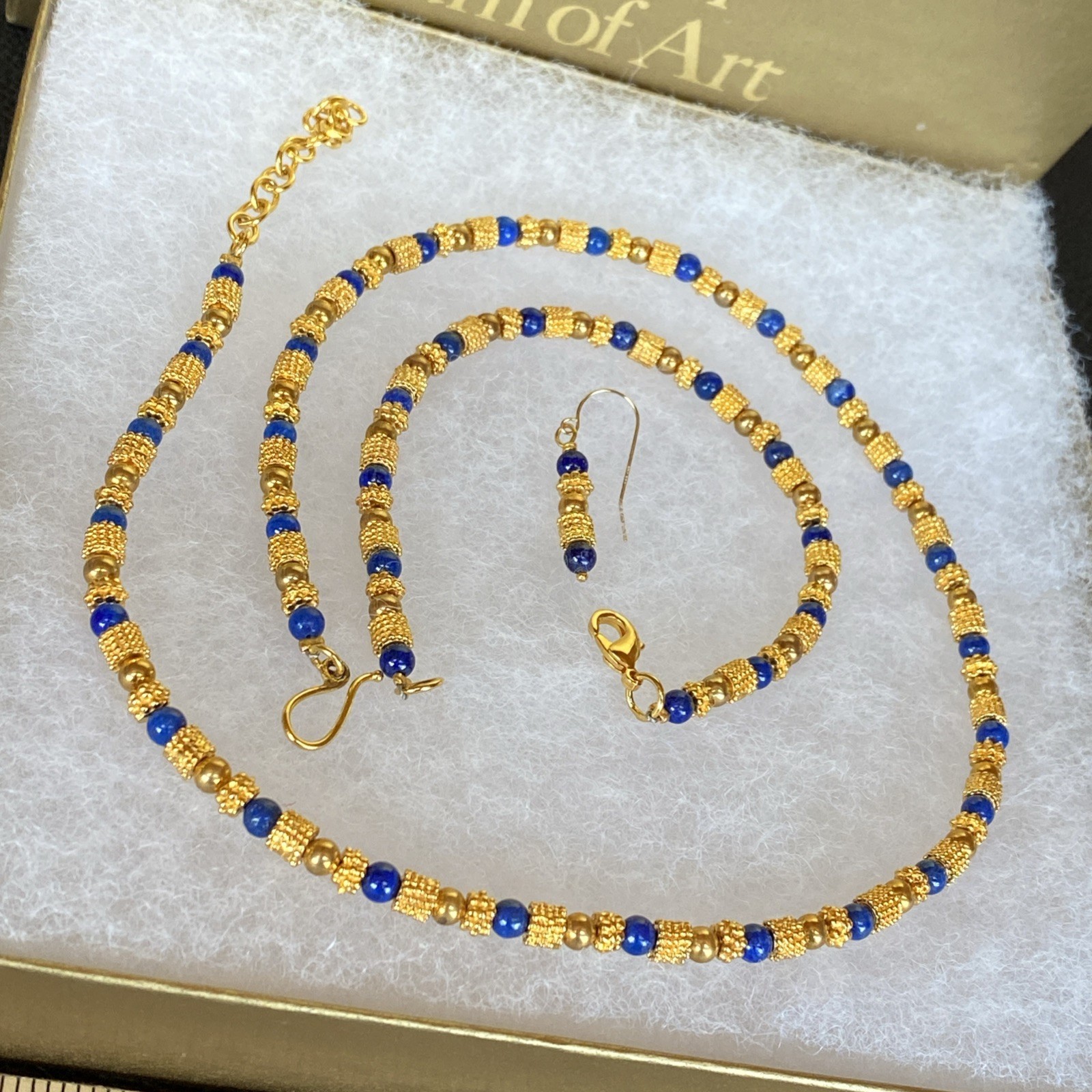 Vtg Museum Museum Art Lapis Lazuli Beaded Necklace Bracelet Etruscan Revival MMA
