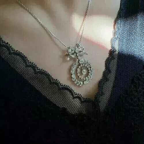 Art Deco Vintage Style 3Ct Lab Created Diamond Wedding 14K White Gold FN Pendant