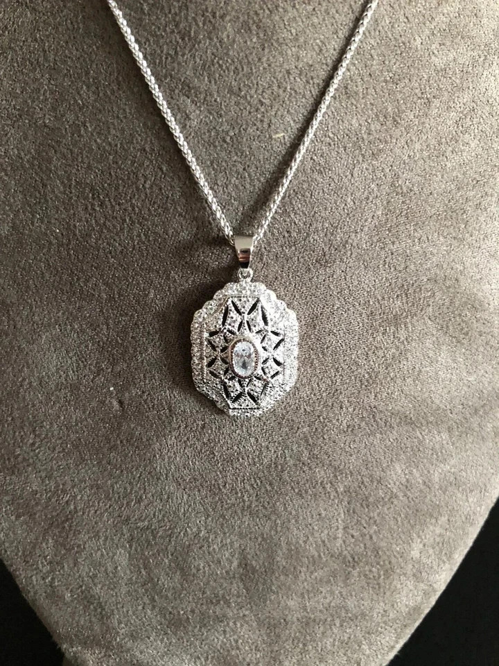 2Ct Art Deco Style Lab-Created Diamond Engagement Gift 14K White Gold FN Pendant