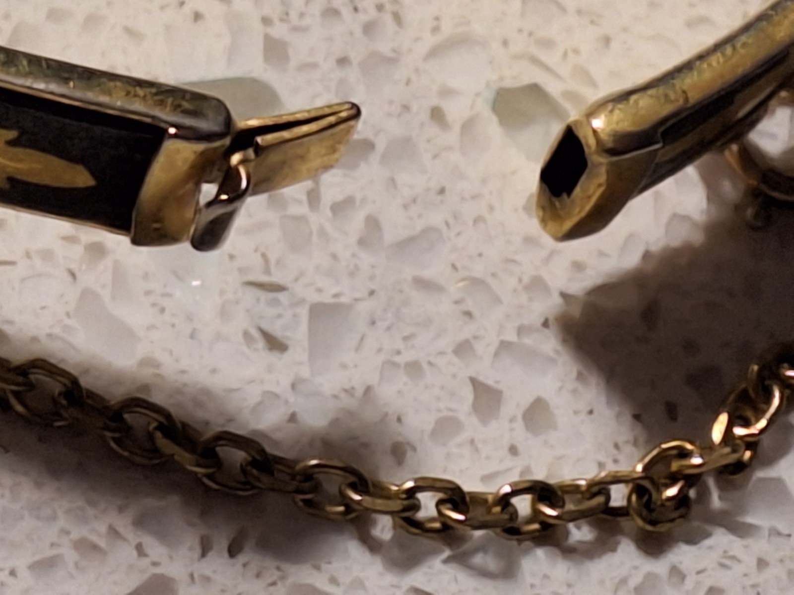 Vintage Damascene Hinged Bangle with Birds & Flowers Black and Gold tone