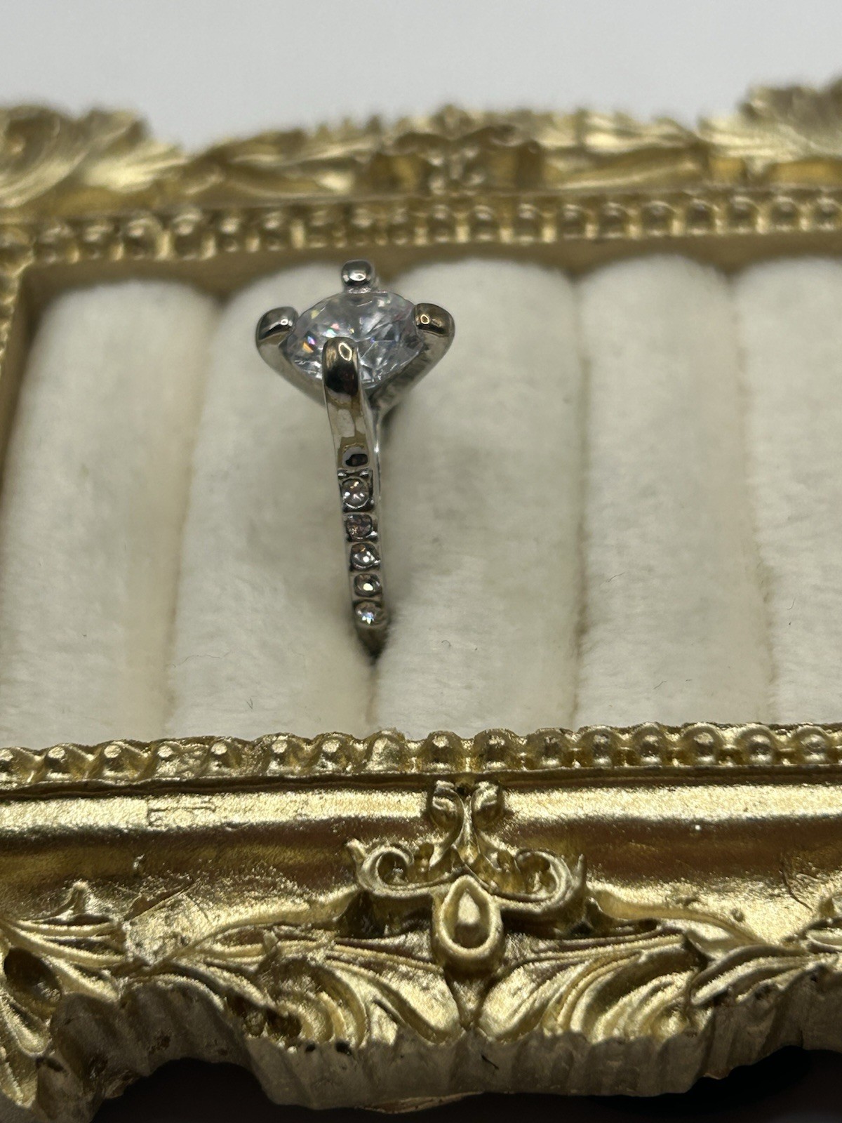 Vintage Silver Tone Solitaire CZ Ring Size 6 Raised Prong Setting Costume