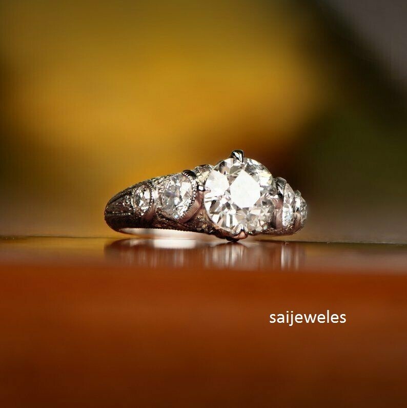 2.55CT Round Lab-Created Diamond Vintage Art Deco Antique Ring 14K White Gold FN