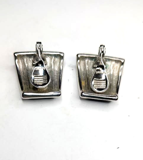 Vintage MONET Bracelet Earrings Set Black Enamel Silver Tone Modernist Demi Paru