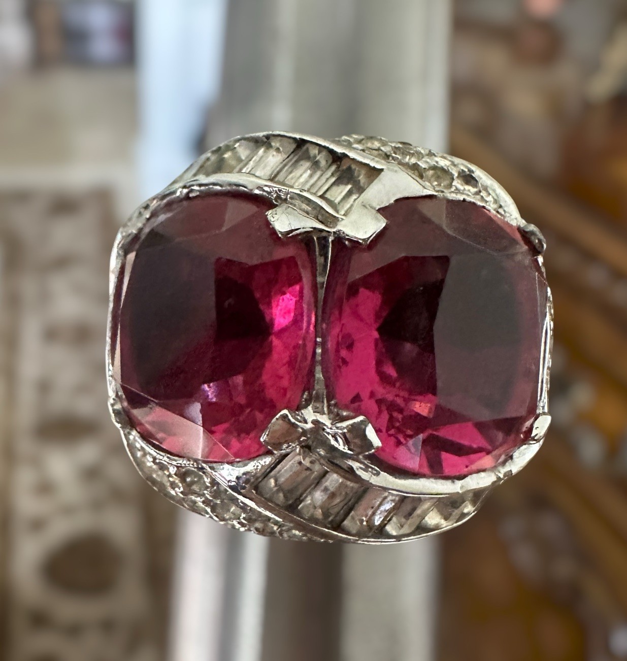 VTG Mazer Statement Substantial Ring Size 7 Crystal Ruby Red Clear Signed Rare