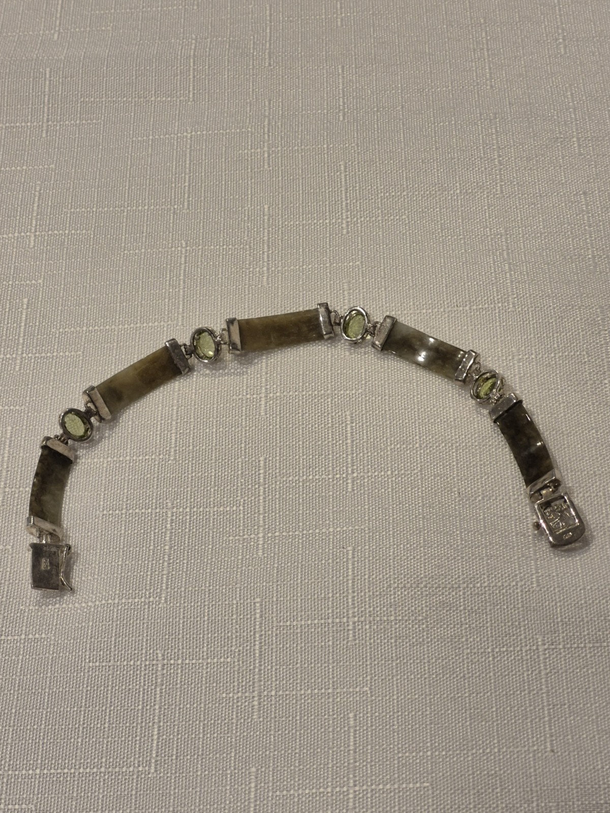 Vintage Sterling Silver 925 Jade & Green Gemstones Panel Bracelet 7.5″ DBJ EUC