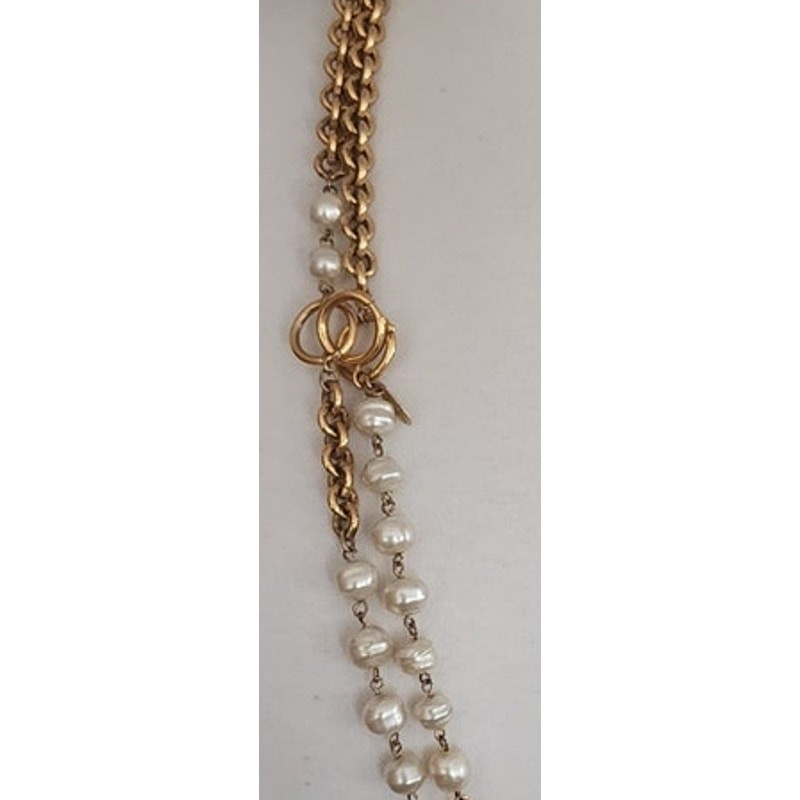 VTG Chanel 1984 Necklace Double Strand Gold Chain Pearl Documented Lagerfeld