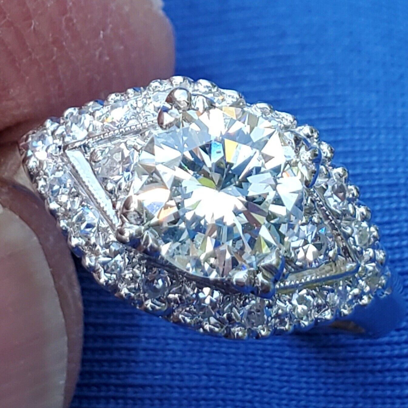 Original EARTH MINED DIAMOND Deco SOLID PLATINUM Engagement Ring & Wedding Band