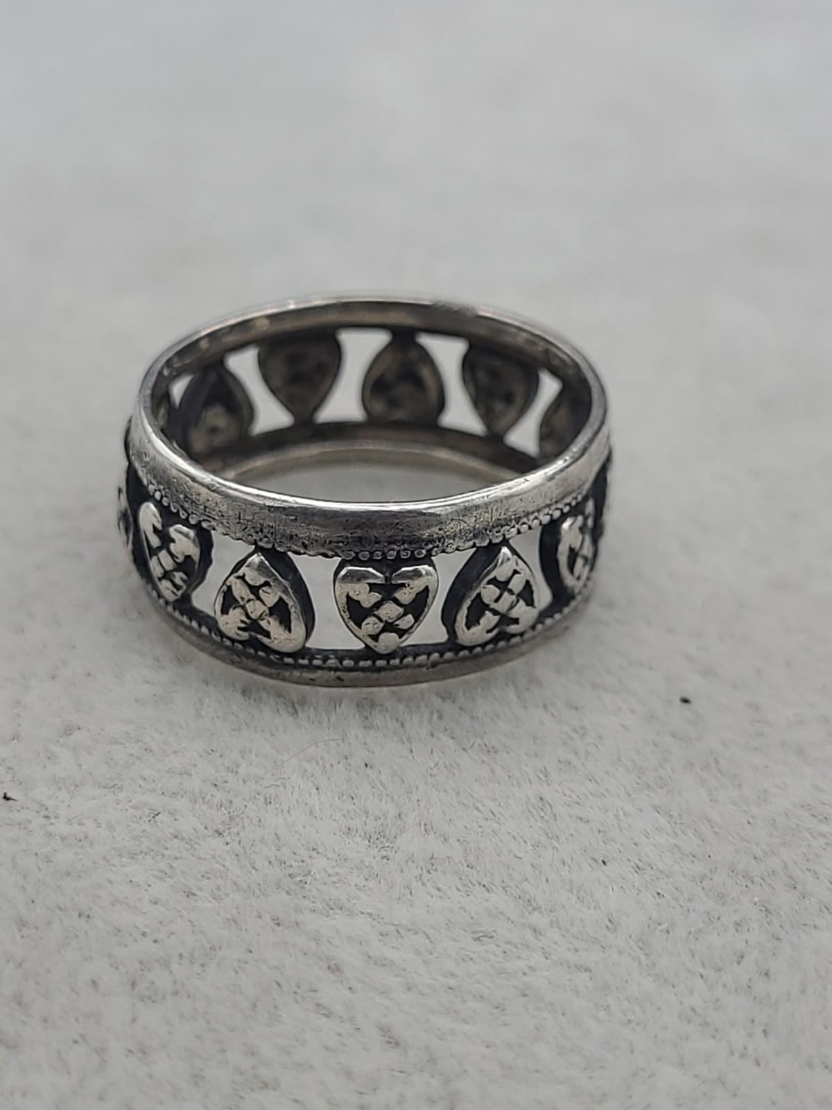 13 HEARTS OPEN WEAVE Vintage 925 Sterling Silver Band Ring Size 5.25 To 5.50