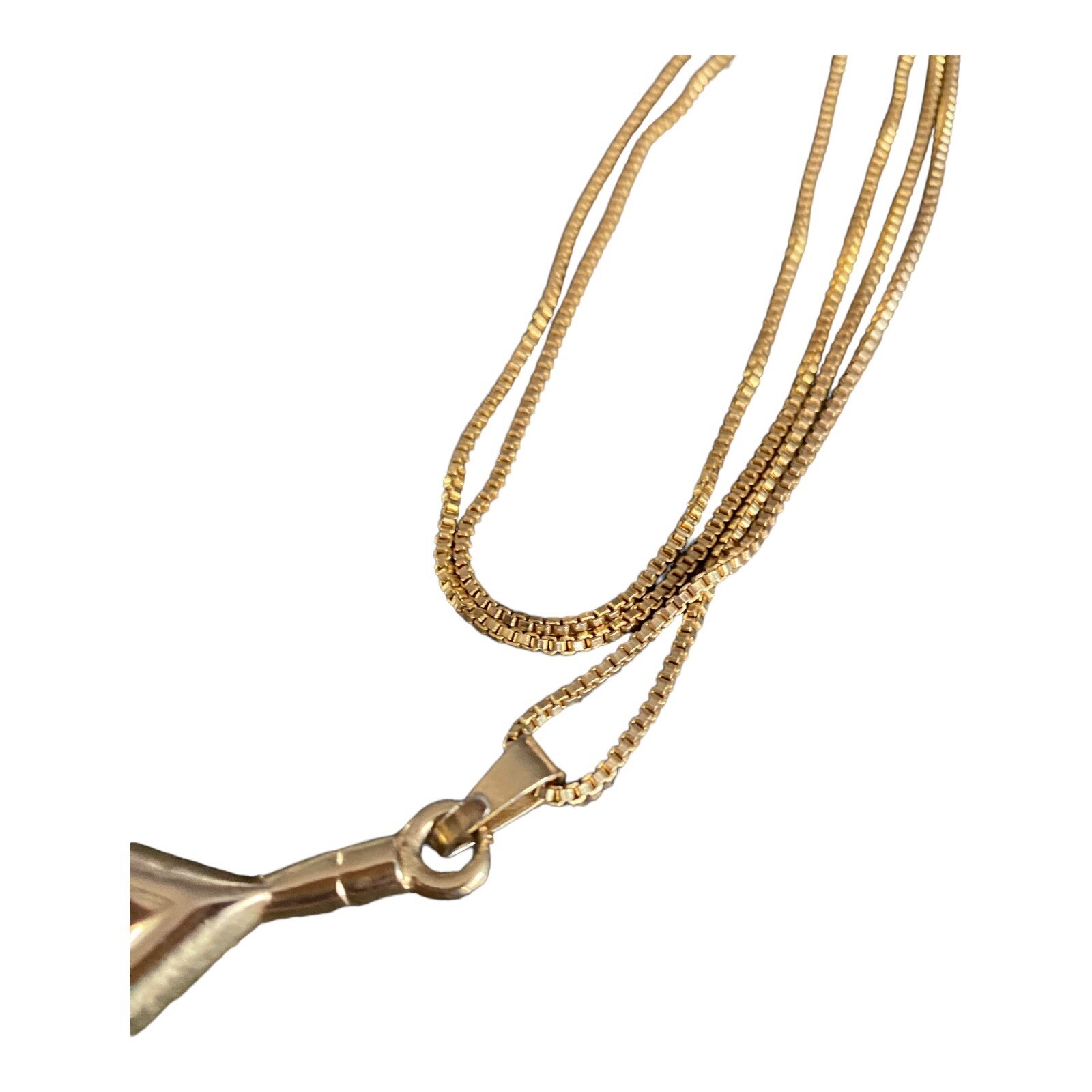 Vintage Yellow Gold Plated Triangle Pendant Necklace Chain B232