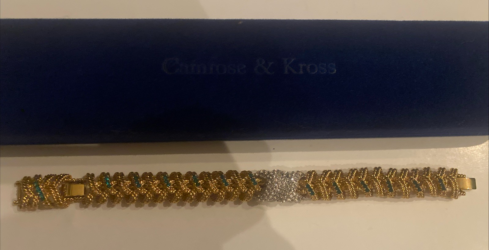 Camrose & Kross Jackie Kennedy Emerald And Crystal Thick Gold Bracelet JBK