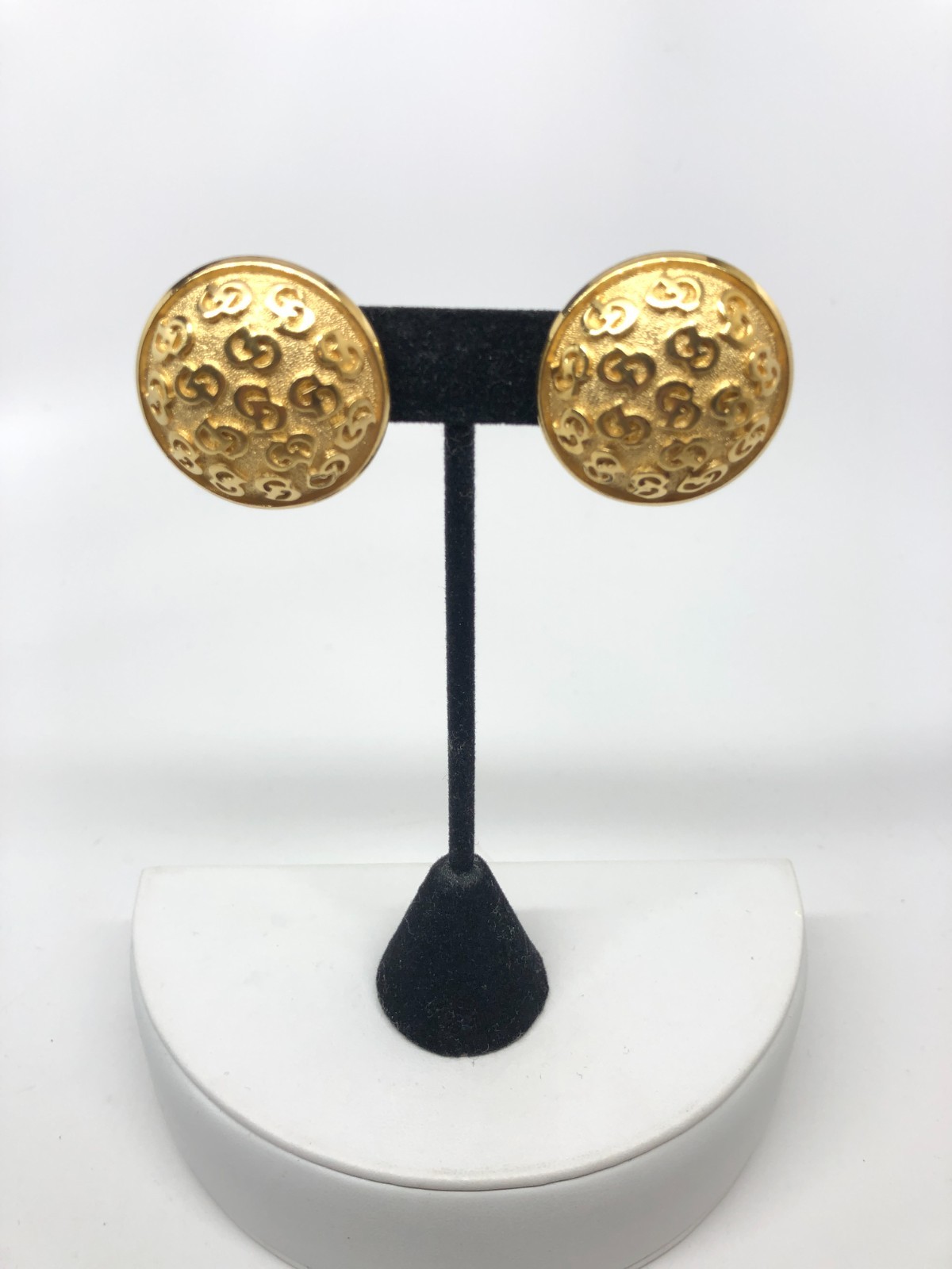 Vtg Christian Dior CD logo Clip Earrings gold tone Dome button Signed designer