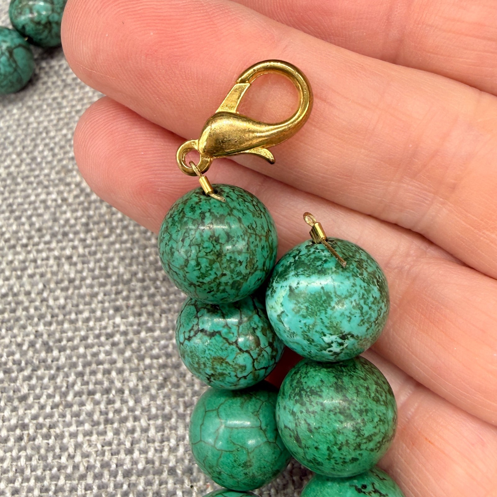Vintage African Turquoise Necklace Bracelet Jewelry Set Large Heavy Chunky Boho