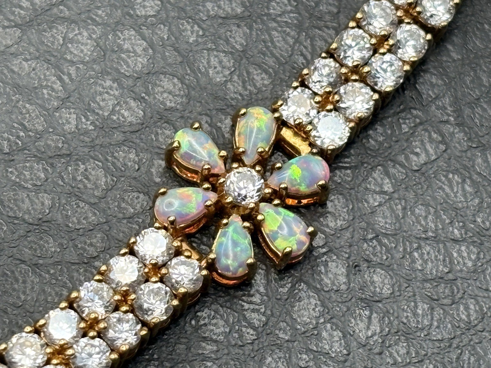 VTG Vermeil Sterling Silver 925 Opal & CZ Tennis Flower Boho Bracelet Floral 8”