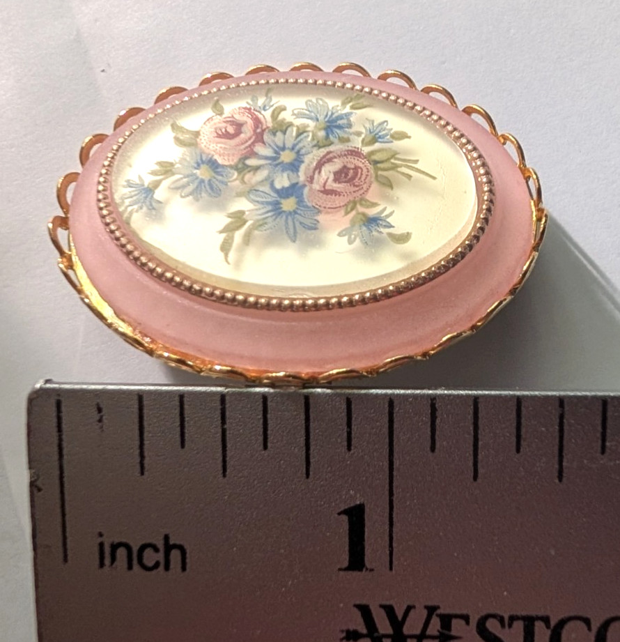 Vintage West German Pink Plastic Floral Brooch Unused