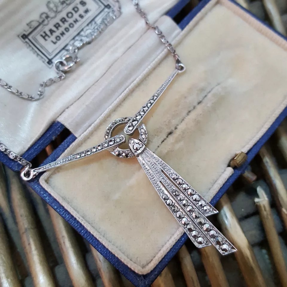 Art Deco Lab Created Diamond Bridal Wedding Gift Pendent 14K White Gold Finish