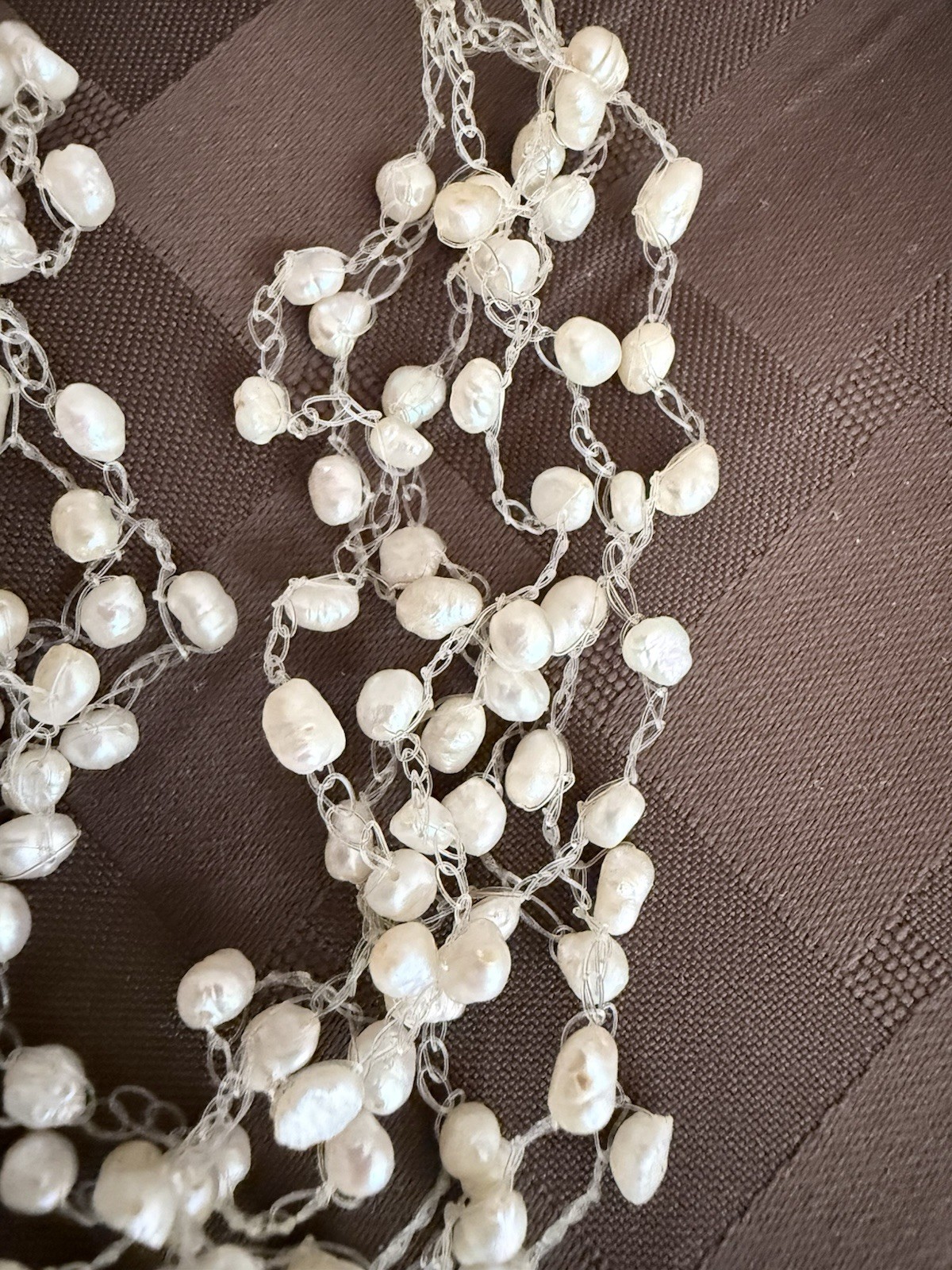 Vintage multi-strand floating pearl illusion necklace with freshwater pearls.