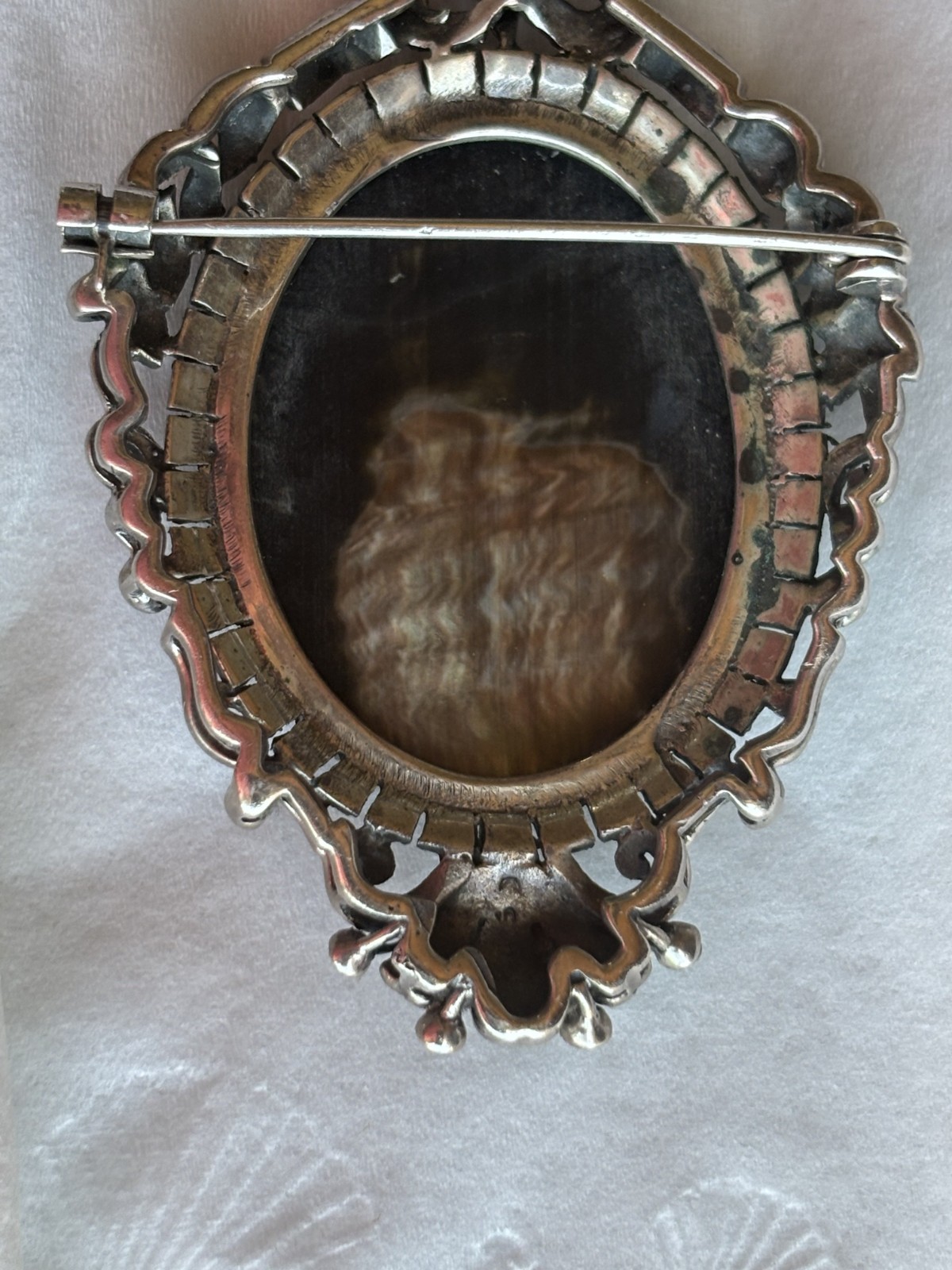Antique German Art Deco 925 Sterling Silver Marcasite Cameo Brooch Pendant 33.2g