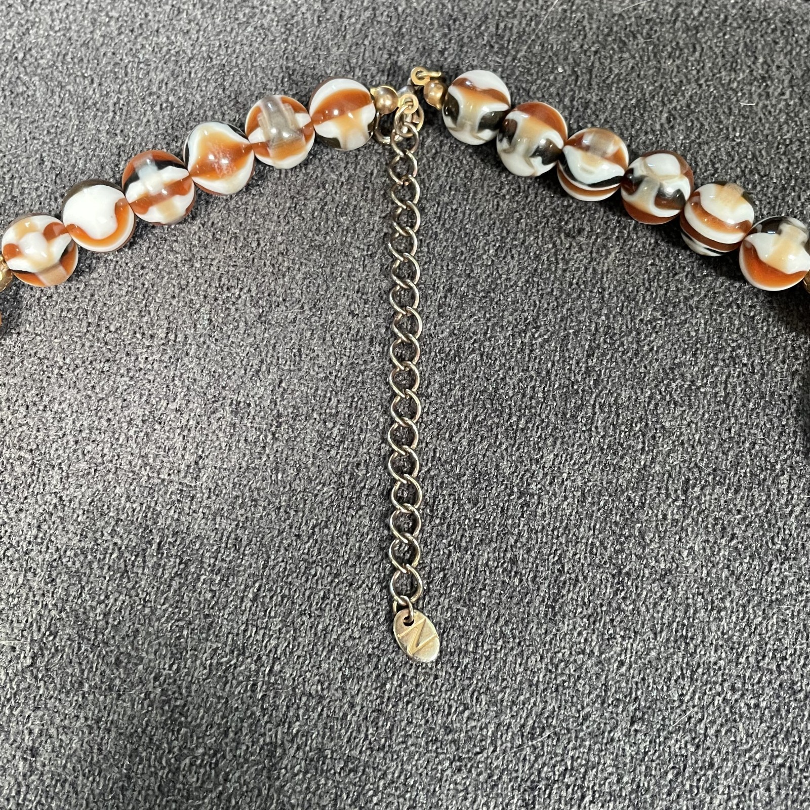 Vintage Napier Geometric Multi Color Agate Stone & Gold Tone Beads Necklace 18″