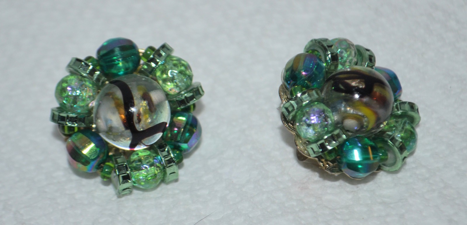 Vintage Signed Hobé Cluster Clip On Earrings – Fabulous Green
