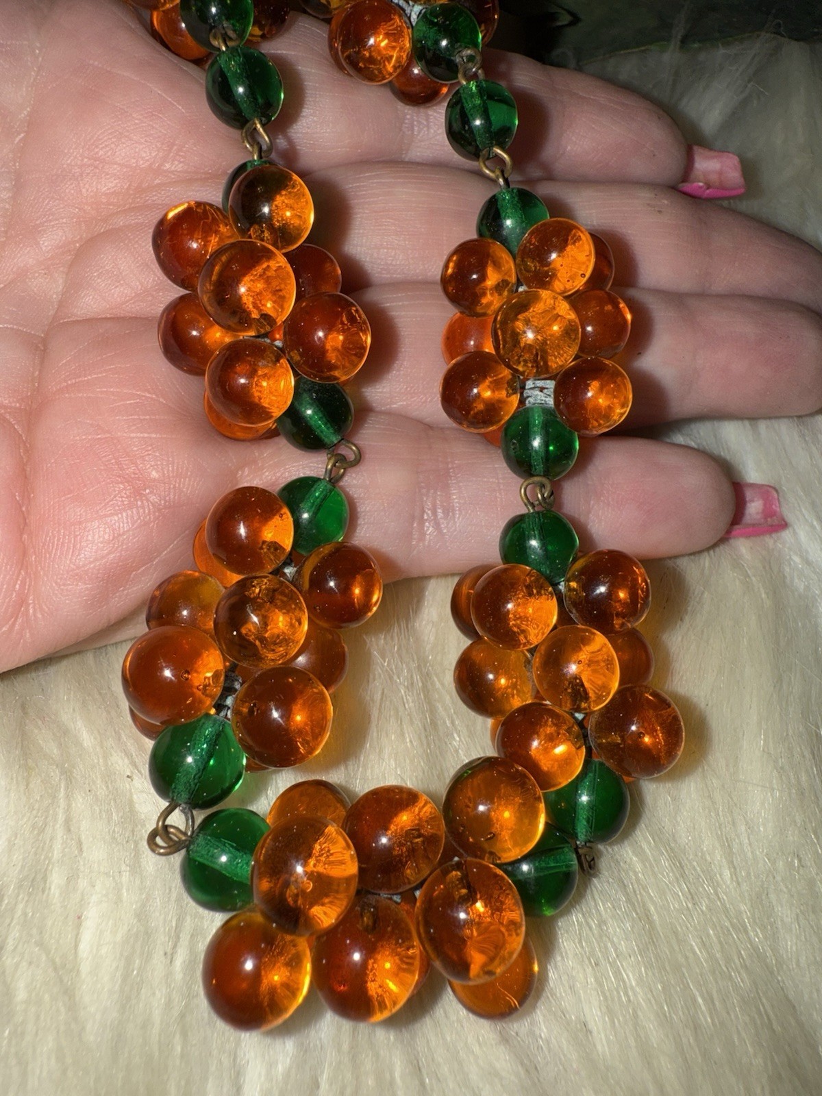 Louis Rousselet Rare Gorgeous Gripoix Green & Amber Glass In 25 Inches Long! D5