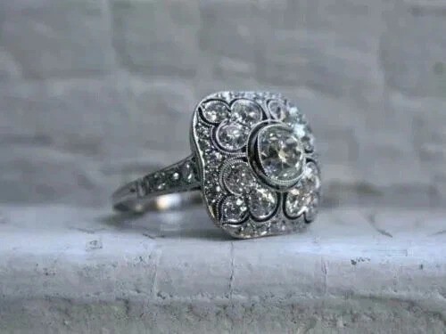 Vintage Style Art Deco 3Ct Round Lab Created Diamond 14K White Gold Plated Ring
