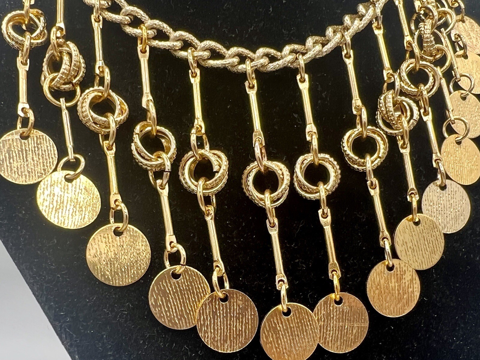 Vintage 1980s New Old Stock Gold Statement Necklace Choker Tribal Fringe