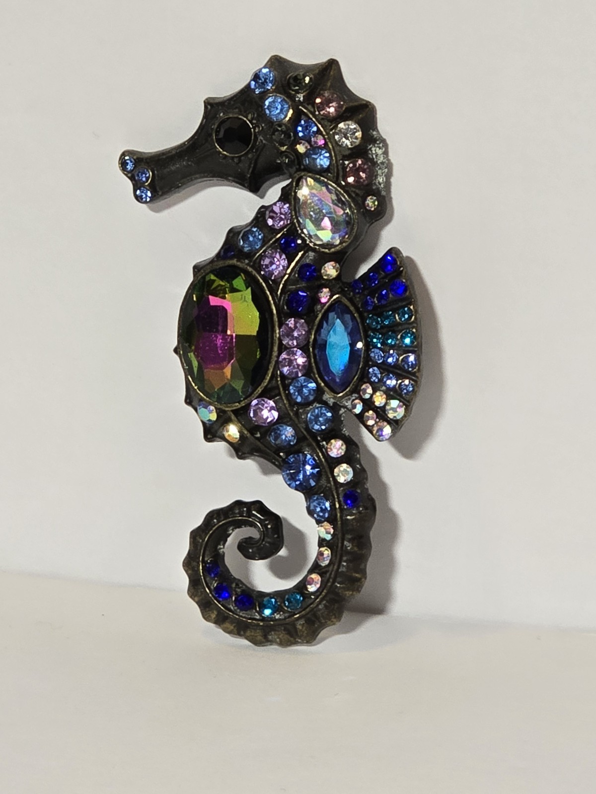 Seahorse Rhinestone Brooch Pin 3.25″ Multicolor Sea Life Beach Cruise