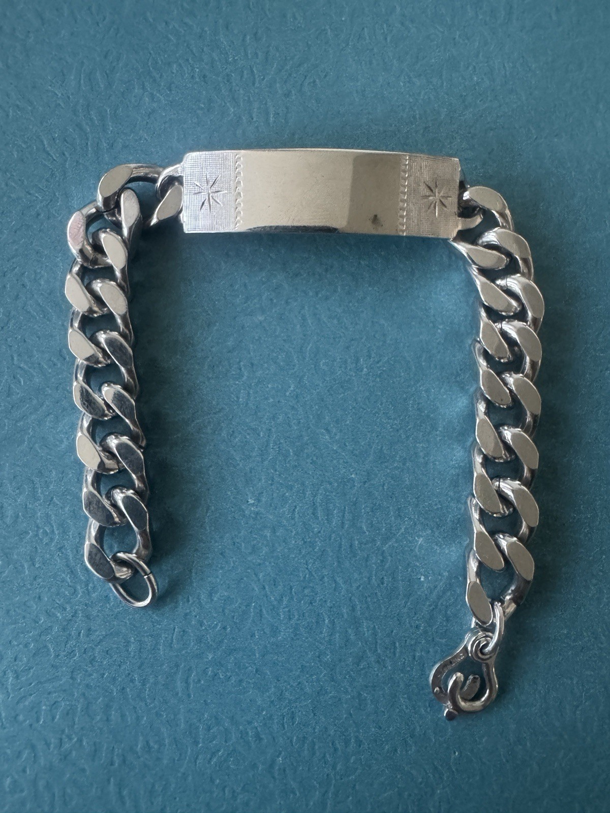 Antique Victorian 925 Sterling Silver Cuban Link Chain Nameplate Bracelet 54 gr.