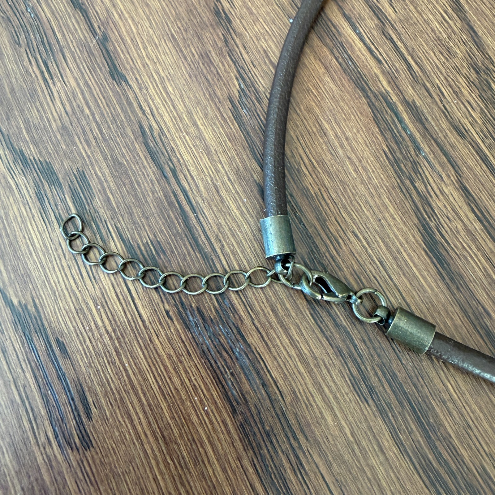 Vintage, Brass & Genuine Leather Collar Necklace, 17”(L) + 2” Extension