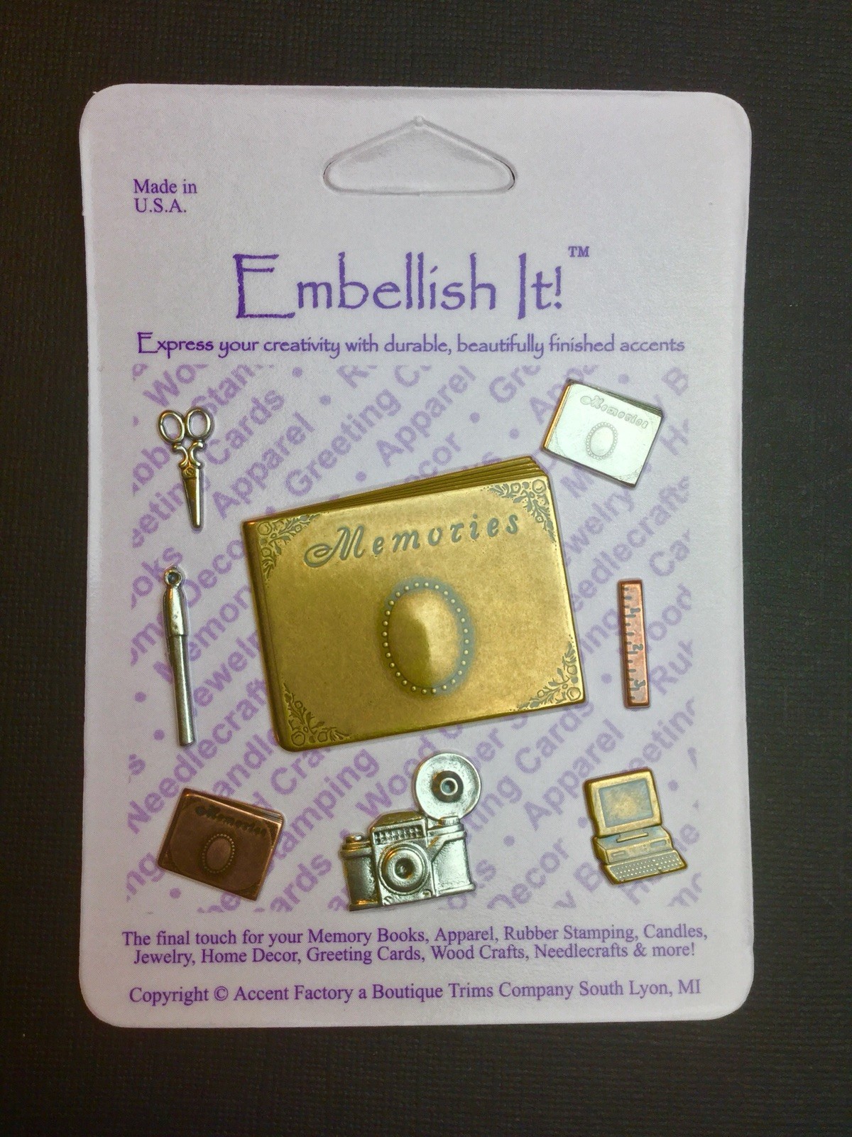 92337 8 Asst Scrapbook Findings Stamping Brass/Silver/Copper x 4 cards
