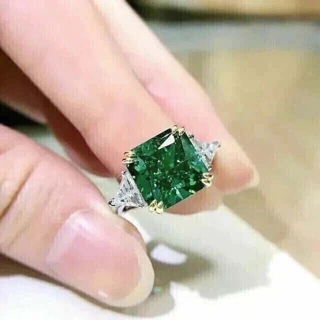 3Ct Art Deco Style Green Lab Created Emerald Engagement Wedding 925 Silver Ring