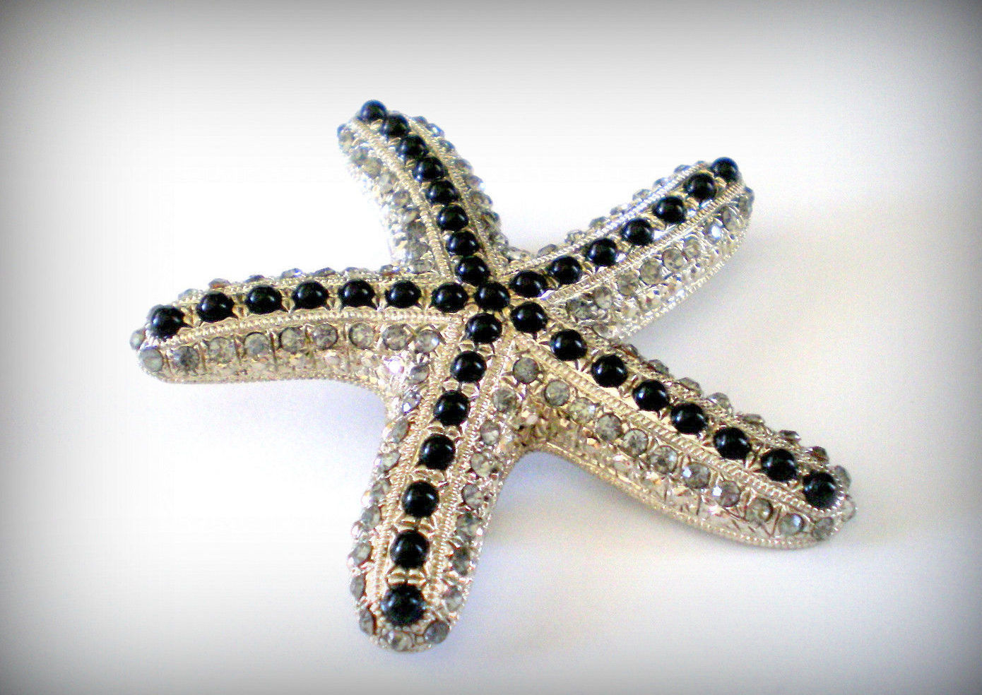 VINTAGE ANTIQUE SILVER RHINESTONE STARFISH BROOCH PIN~MOTHERS DAY GIFT FOR HER