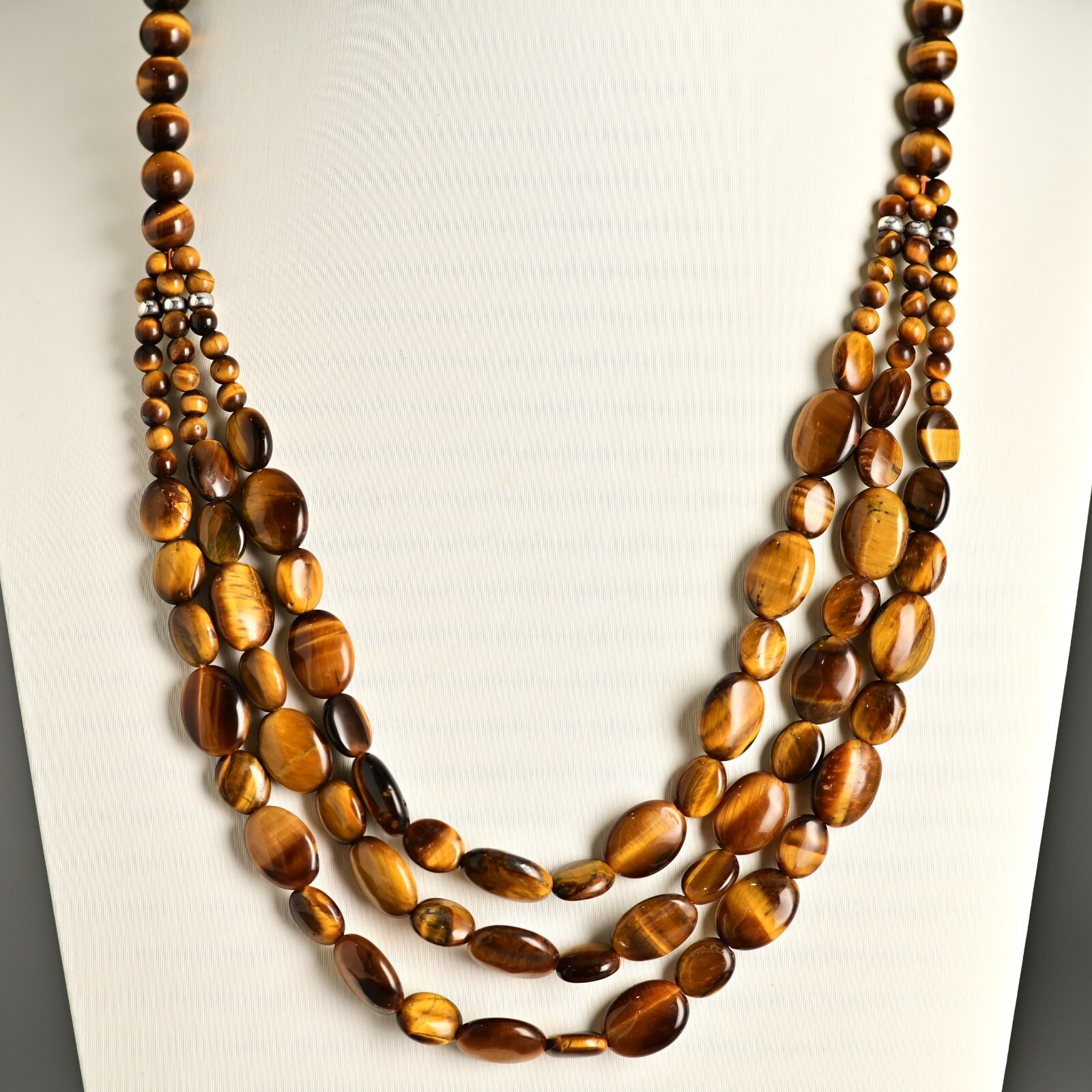 Vintage Original Designer 925 Sterling Silver Tiger Eye Gemstone Estate Necklace