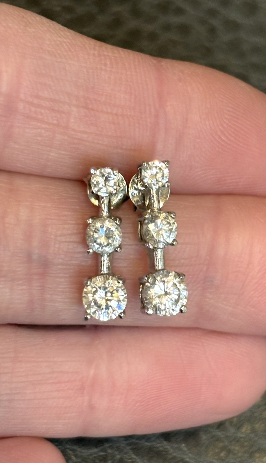 Cubic Zirconia CZ Triple Drop Past Present Future Earrings 925 Silver Studs
