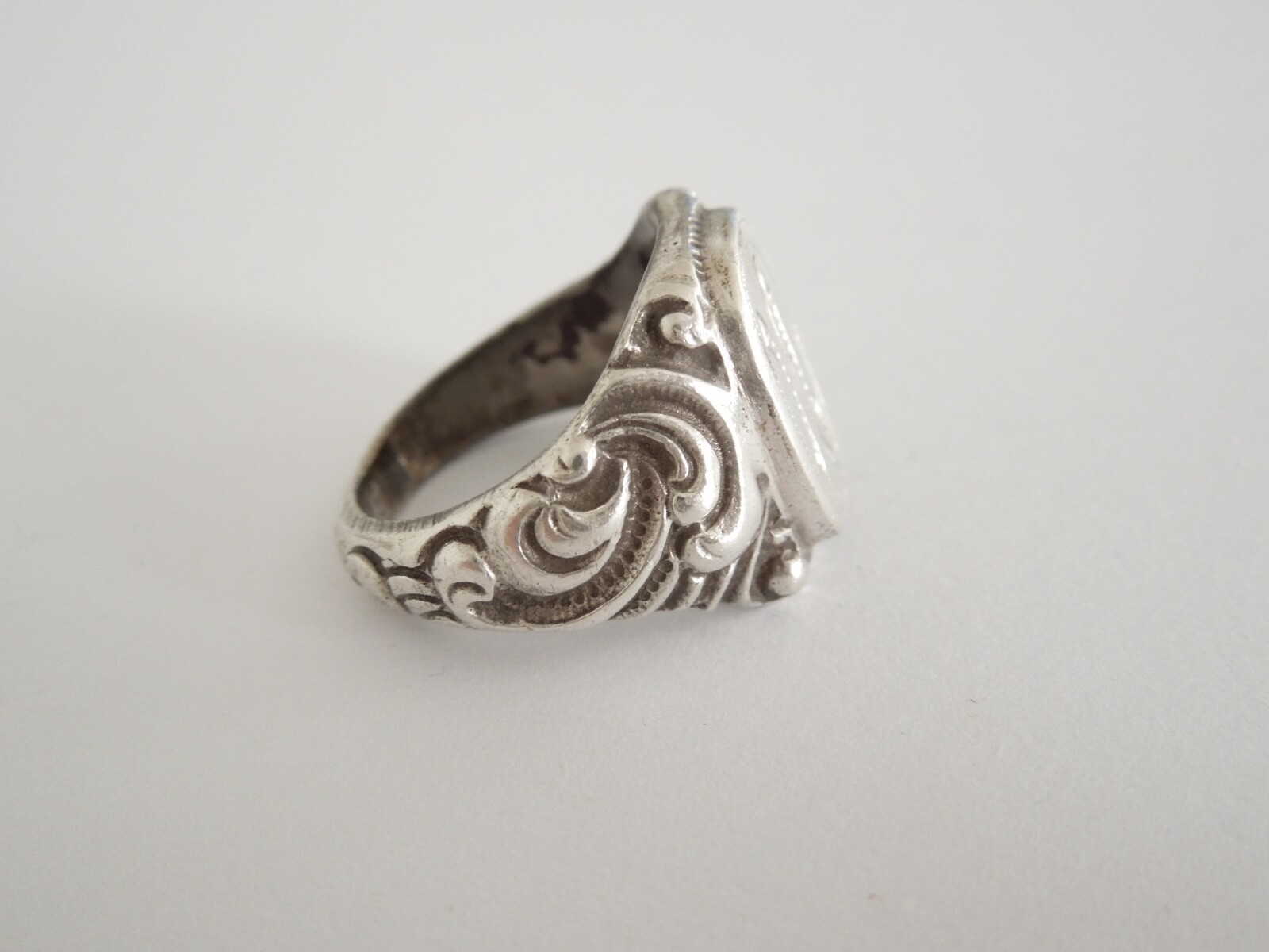 800 Silver Signet Ring Monogram HO OH 7.7 g/Size 51