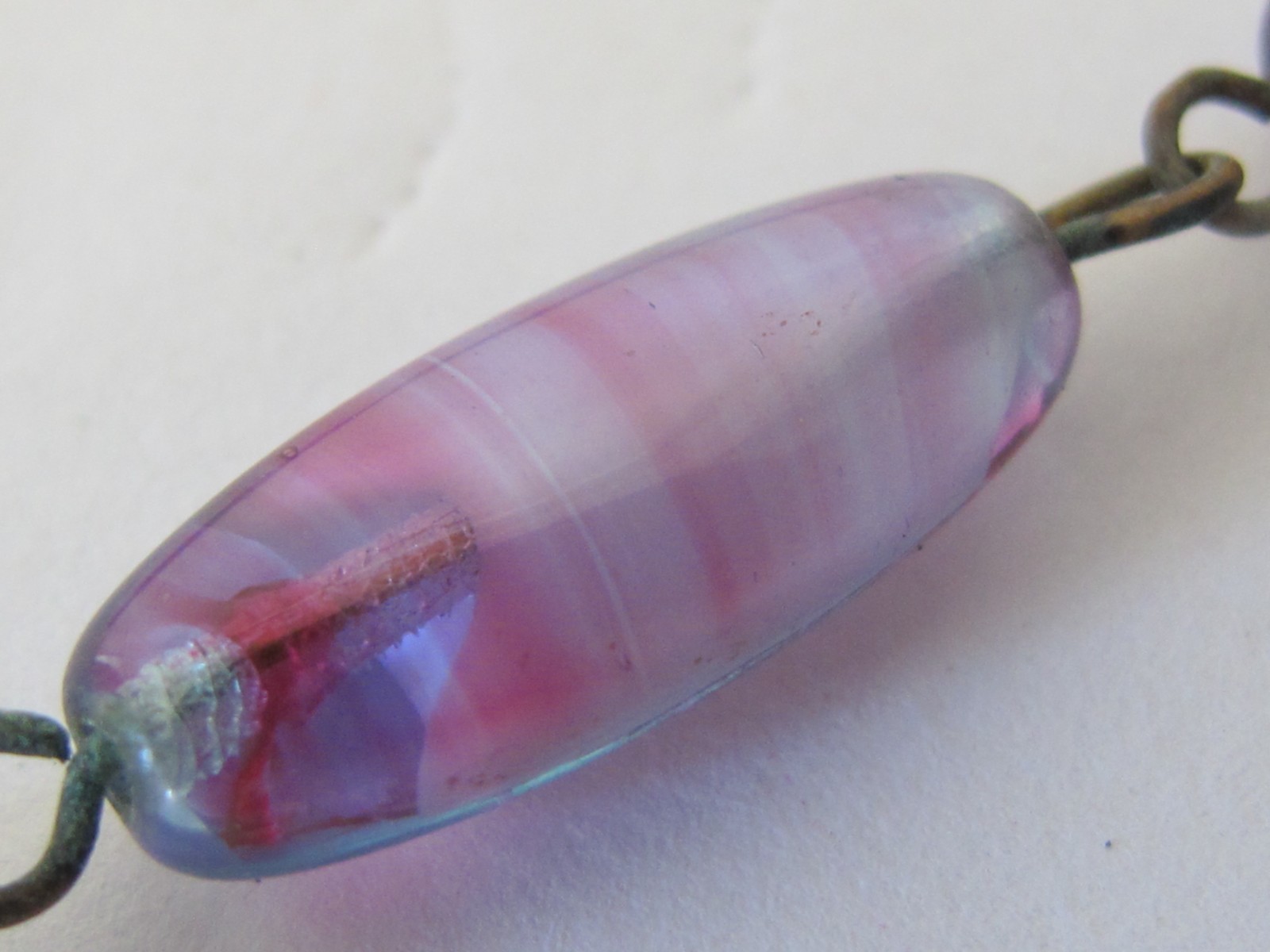 Vintage Antique Czech Agate Glass Bead LONG 54″ Necklace Flapper Purple Swirl C7