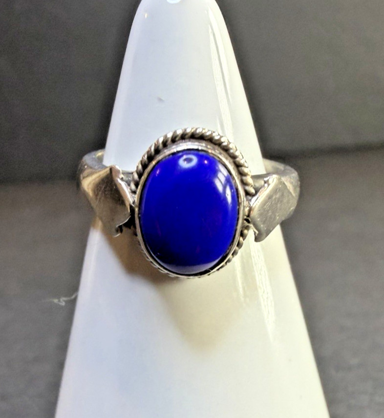 Vintage Blue Lapis Lazuli 925 Sterling Silver Ring Size 5.5