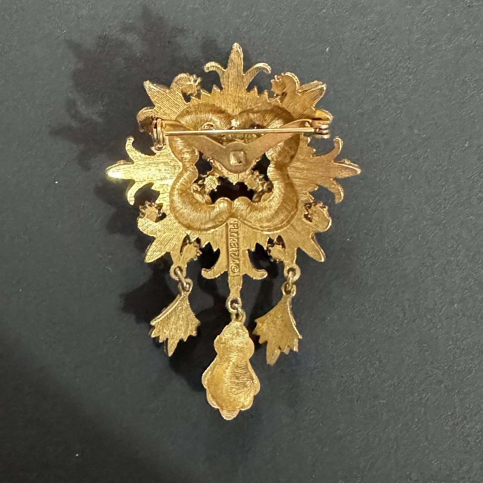 Vintage FLORENZA Signed Brooch Earrings Set Renaissance Revival Demi Parure