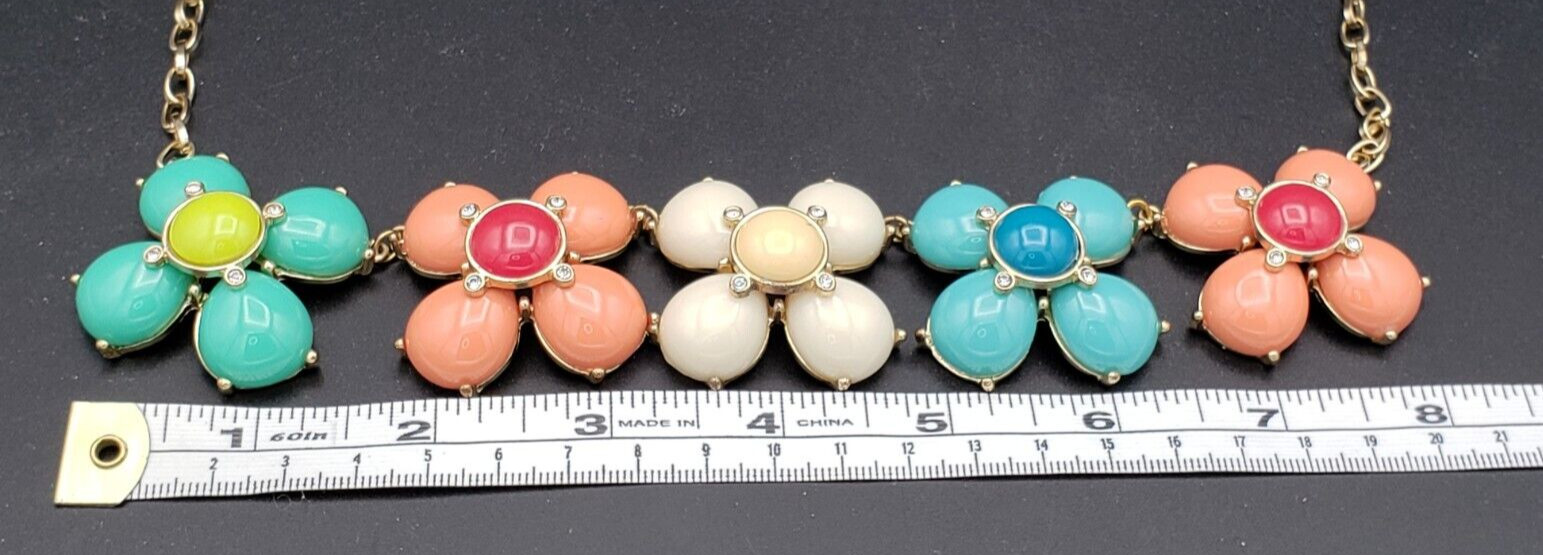 Vintage Set Flower Multicolor Gold Tone Necklace 19 + 3 in & Bracelet 7.5 in