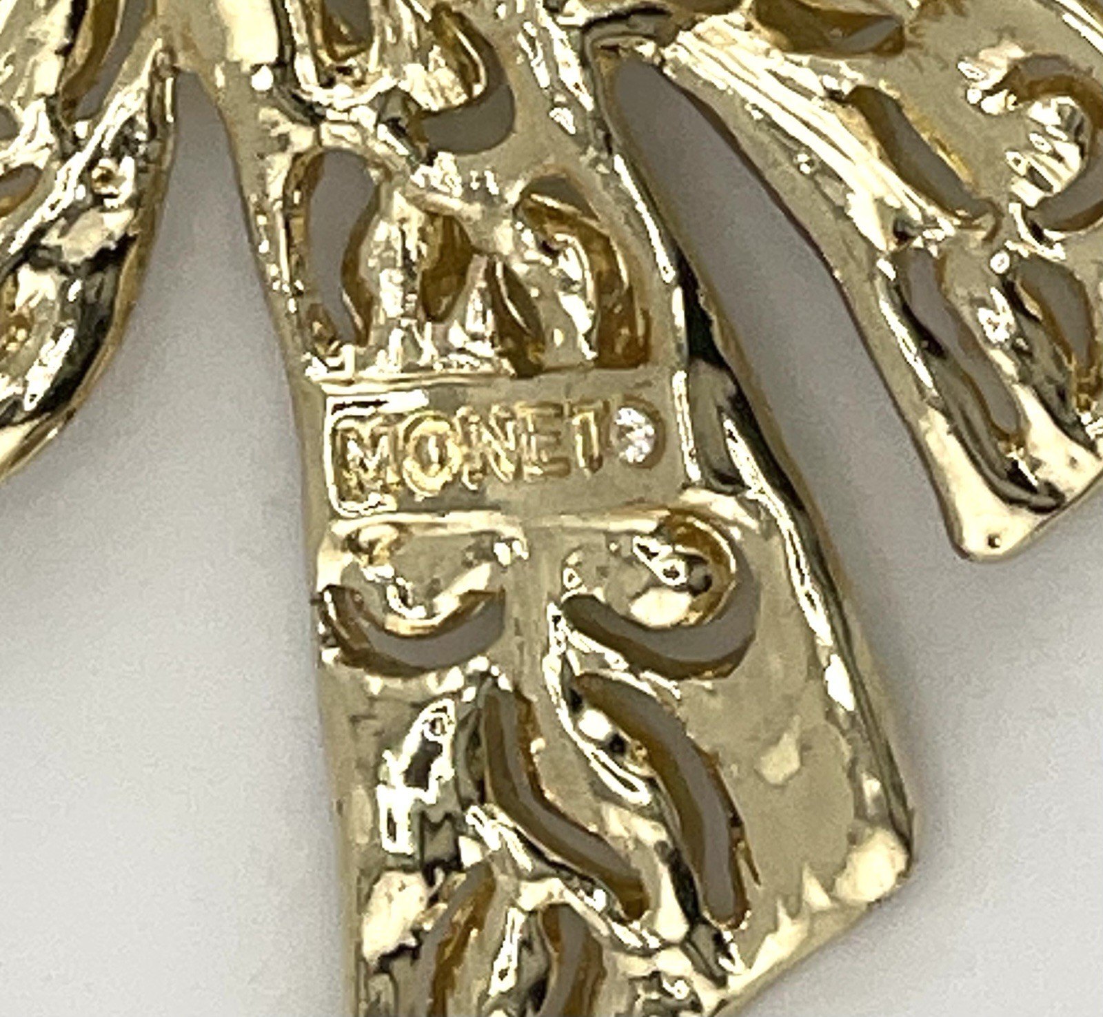 Vintage Monet Gold-Tone Rhinestone Bow Brooch -Statement Pavé Crystal Ribbon Pin